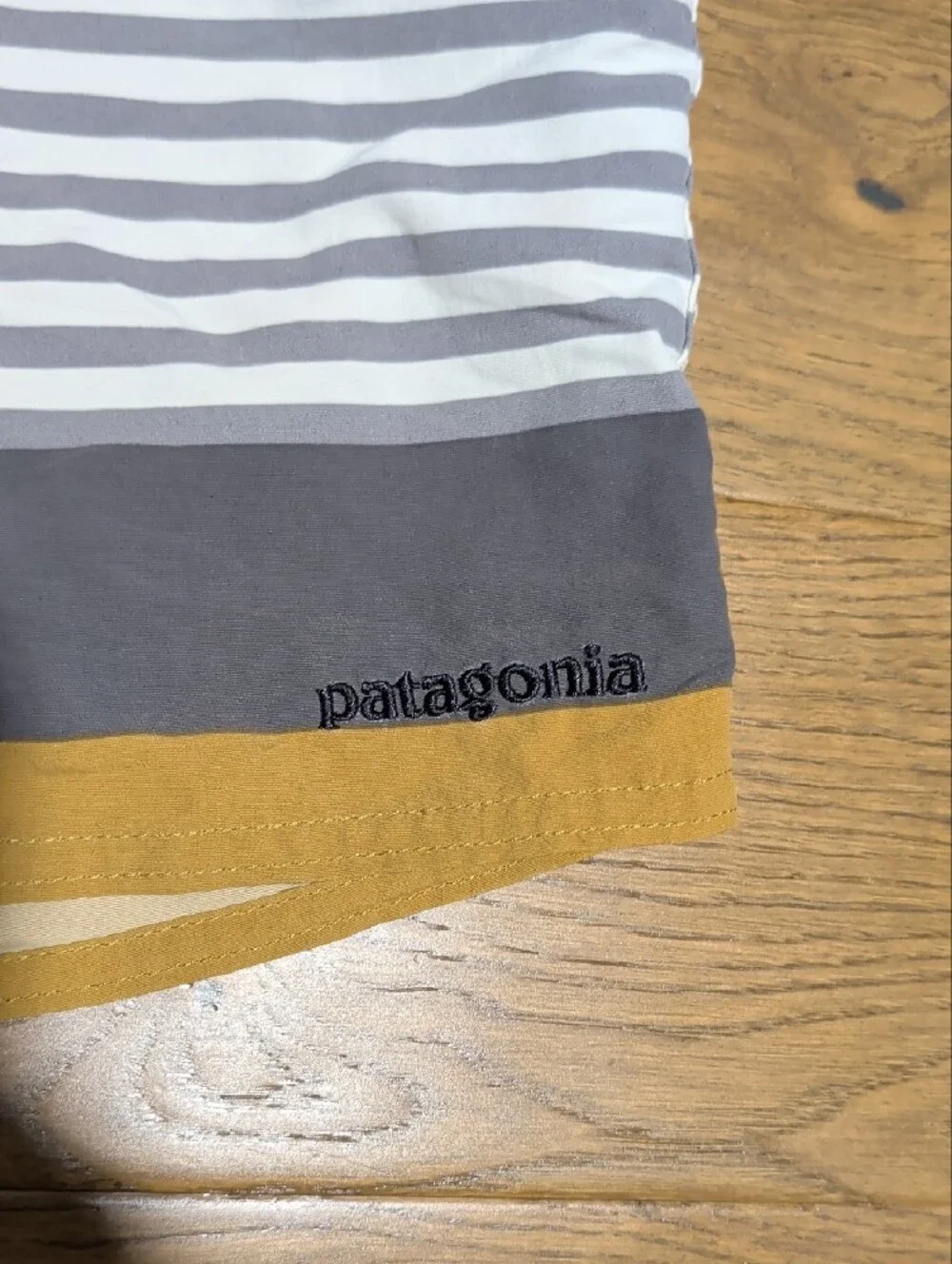 Patagonia Men’s Striped Board Shorts in Mustard, Blue & Gray Size 32